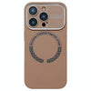 For iPhone 15 Pro Large Window Acrylic Glass Lens MagSafe Silicone Phone Case(Coffee)