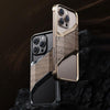 For iPhone 15 Aluminum Alloy Solid Wood Frameless Hollow Metal Phone Case(Gold)
