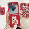 For Samsung Galaxy Z Flip5 5G Skin Fee Litchi Pattern Scarf Embroidered Dog Phone Case(Red)