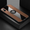 For iPhone X / XS XINLI Stitching Cloth Texture Shockproof TPU Protective Case with Ring Holder(Brown)