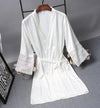 Robes  Elegant Sleepwear Sexy Lace Women Dressing Kimono Silk Bath Robe, Size:M(White)