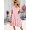 Butterfly Sleeve Layered Hem Dress V-Neck Loose Waist-Cinching Patchwork Dress, Size: XXL(Pink)