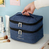 Cationic Double Layer Cosmetic Bag Large Capacity Handheld Wash Bag Thickened Waterproof Travel Storage Bag(Black)