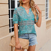 Women V-neck Loose Short-sleeved Printed T-shirt Top, Size: XL(Green Cashew)