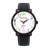YAZOLE Personality Arabic Numeral Dial Student Watch Quartz Children Watch(347 White Tray Black Belt)