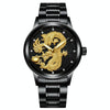 FNGEEN S666 Waterproof Luminous Watch Quartz Ultra-Thin Dragon Or Phoenix Pattern Couple Watch((Dragon) Black Steel Black Face)