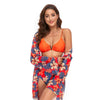 Bikini + Mesh Shawl + Split Swimsuit Women Swimsuit With Chest Pad, Size: XL(Orange)