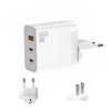 GAN 65W PD45W Dual Type-C / QC3.0 USB  Multi Compatible Charger + 2m USB-C to USB-C Data Cable EU + US Plug White