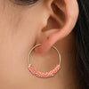 Women Hoop Earrings Ethnic Vintage Bead Boho Earrings Statement Jewelry(pink)