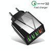 2 in 1 1m USB to 8 Pin Data Cable + 30W QC 3.0 4 USB Interfaces Mobile Phone Tablet PC Universal Quick Charger Travel Charger Set, EU Plug(Black)