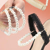 1pair Pearl Lace Shoelace High Heel Anti-Drop Tie Slipper Fixing Strap(Triangle Black)