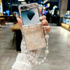 For Samsung Galaxy Z Flip5 Three Parts Pearlescent Shell Texture Phone Case with Bracelet(Pink Green)