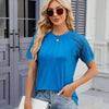 Summer Women Round Neck Flower Lace Patchwork Short Sleeve T-Shirt, Size: XL(Peacock Blue)