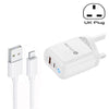 PD04 Type-C + USB Mobile Phone Charger with USB to 8 Pin Cable, UK Plug(White)