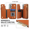 For Samsung Galaxy S22+ 5G Double Flap Zipper RFID Leather Phone Case with Short Lanyard(Brown)