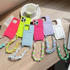 For iPhone 13 Pro Dopamine Card Slot Phone Case with Lanyard(Fluorescent Green)