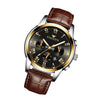 FNGEEN 4006 Men Trendy Waterproof Quartz Watch(Brown Leather Gold Black Surface)