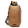 Ozuko 9283 Men Outdoor Anti-theft Chest Bag Rivet Messenger Bag with External USB Charging Port(Brown)