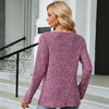 Autumn And Winter Round Neck Button Split Loose Long-Sleeved T-Shirt Top, Size: XL(Purple Red)