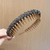 Acrylic Hair Accessories Flocking Cloth Rhinestone Wave Non-Slip Headband With Comb Teeth(Coffee)