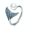 Female Sterling Silver Open Diamond Ring Mermaid Foam Pearl Ring