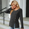 Autumn And Winter Round Neck Button Split Loose Long-Sleeved T-Shirt Top, Size: M(Black)