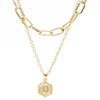 26 Alphabet Double Layer Necklace Hexagonal Letter Pendant Layered Collarbone Chain, Style: O