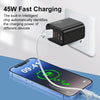 45PQ 45W PD25W + QC3.0 20W USB Super Fast Charger with Type-C to 8 Pin Cable, US Plug(Yellow)
