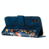 For iPhone XS Max Floral Pattern Leather Phone Case with Lanyard(Dark Blue)