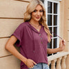 Ladies Summer Hooded Button Loose Short Sleeve T-Shirt Blouse, Size: L(Wine Red)