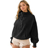 Women Hooded Sweatshirt Sports Hoodie Zipper Drawstring Long Sleeve Top Jacket, Size: L(Black)