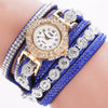 Small Dial Diamond-plated Winding Bracelet Quartz Watch(Blue)
