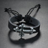 Simple Woven Leather Bracelet Vintage Adjustable Band Wristlet, Style: Cross D Model