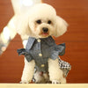 Small Dog Denim Bow Skirt, Plaid Knit Trim, Size L