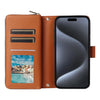 For iPhone 15 Pro Nine-card Slots Zipper Wallet Bag Leather Phone Case(Brown)
