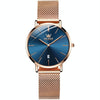 OLEVS 5869 Ladies Business Waterproof Steel Strap Quartz Watch(Blue + Rose Gold)