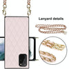 For Samsung Galaxy S20+ Elegant Rhombic Pattern Microfiber Leather +TPU Shockproof Case with Crossbody Strap Chain(Pink)