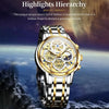 OLEVS 9947 Men Multifunctional Hollow Waterproof Quartz Watch(White + Gold)