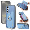 For Samsung Galaxy S25+ 5G Retro Cross Leather Ring Horizontal Insert Card Bag MagSafe Phone Case(Blue)