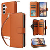 For Samsung Galaxy A35 Nine-card Slots Zipper Wallet Bag Leather Phone Case(Brown)