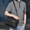 WEIXIER Men Shoulder Bag Retro Leather Laptop Business Casual Bag(Horizontal Black)