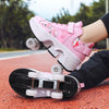 DF03 Children Walking Shoes Four-wheel Retractable Roller Skates, Size:40(Mesh White Pink)