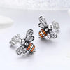S925 Sterling Silver Earrings Bee Inlaid Female Earrings, Color:White