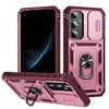 For Samsung Galaxy S25 5G Sliding Camshield TPU Hybrid PC Phone Case with Holder(Pink+Rose Red)