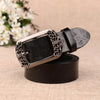 ZK--067 Retro Engraved Buckle Butterfly Print Pin Buckle Leather Belt, Length: 115cm(Black)