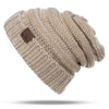 CC Letter Solid Color Wool Hats Concise Knitting Hat (Dark Beige)