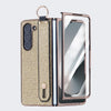 For Samsung Galaxy Z Fold6 5G Integrated Electroplated PC Glitter Texture Shockproof Phone Case with Wrist Strap / Ring(Gold)