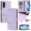 For Samsung Galaxy A56 5G Smile Embossing RFID Leather Phone Case(Light Purple)