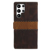 For Samsung Galaxy S22 Ultra 5G Grid Stitching Leather Phone Case with Lanyard(Brown)