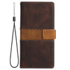 For iPhone 15 Pro Max Grid Stitching Leather Phone Case with Lanyard(Brown)